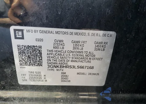 2020 Chevrolet Blazer 2Lt from USA, damaged, VIN 3GNKBHRS3LS667168